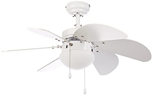 Orbegozo CP 15076 B - Ventilador de techo con luz, 6 aspas de madera, silencioso, 3 velocidades de ventilación, 80 cm de diámetro, 50 W de potencia, Color Blanco
