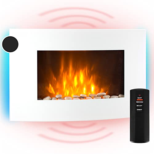 KLARSTEIN Lausanne - Chimenea eléctrica Horizontal de Pared, Rendimiento de 1000 o 2000 W, Calefactor eléctrico, ilusión Llamas, instalación Pared, Mando, Blanco