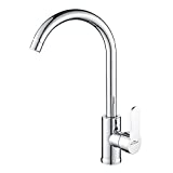 Auralum Grifo de Cocina con Giro de 360°, Caño Alto, Diseño Elegante Grifos de Fregadero Monomando en Latón y Cromado para Agua Caliente y Fría