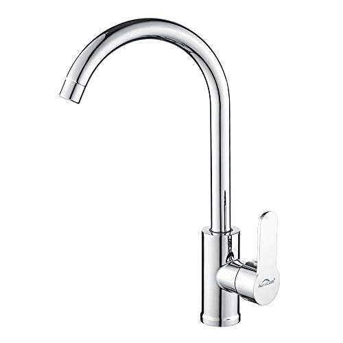 Auralum Grifo de Cocina con Giro de 360°, Caño Alto, Diseño Elegante Grifos de Fregadero Monomando en Latón y Cromado para Agua Caliente y Fría
