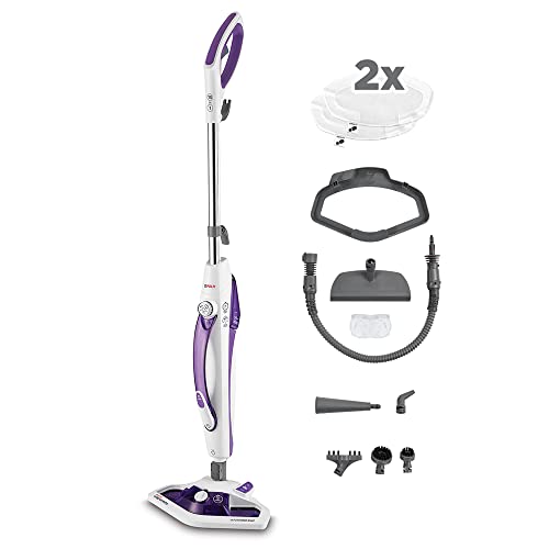 Polti Vaporetto SV440_DOUBLE Escoba a Vapor Doble función con Limpiador portátil, Mata y elimina el 99.9% * de virus, gérmenes y bacterias, Cepillo Vaporforce, 15 en 1, 1500 W, 0.3 litros, Lila/Blanco
