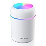 DERSHARA Humidificador Mini - Unidad de humidificación de Primera Calidad con Tanque de Agua de 300ml, Funcionamiento ultrasónico silencioso, Apagado automático y función de luz Nocturna (Blanco)