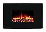 Chimenea eléctrica Egton montado en la pared, vidrio curvado negro, 220/240 Vac，1&2kW, control remoto programable de 7 días (W 910mm x H 580mm x D 180m m)