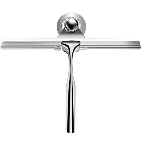 Ponsey Rasqueta limpiacristales de Acero Inoxidable con escobilla Intercambiable para baño, Espejo y Cristal, Aleación de cinc, Plateado, 1