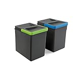 Emuca Basura, Cubos de Reciclaje para Base Recortable, Juego de 2 contenedores de Alto 216mm y Capacidad 6 litros, Gris, H 216 mm (2 x 6 L)