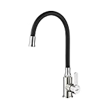 Ibergrif M22119-2 - Grifo de Cocina Negro con Caño Flexible Universal, Grifería para Fregadero, Acero Inoxidable Cepillado