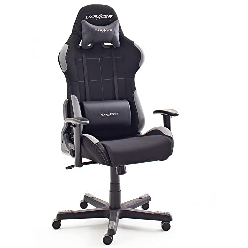 DX Racer 5 Robas Lund - Silla de Escritorio/Oficina/Gaming, con Ruedas, Altura Ajustable, Tapizada, Reposabrazos, Madera, color Negro/Gris, 74 x 52 x 123-132 cm