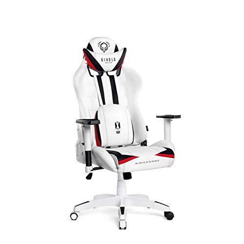 Diablo X-Ray Gaming Silla para Niños Silla Gamer Apoyabrazos 4D Diseño Ergonomico HQ Cuero Sintético Perforación Función de Inclinación Blanco-Negro Kids (S)