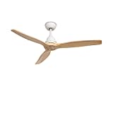 CREATE / WINDWOOD / Ventilador techo motor AC blanco aspas madera natural / Silencioso, 2 alturas, temporizador