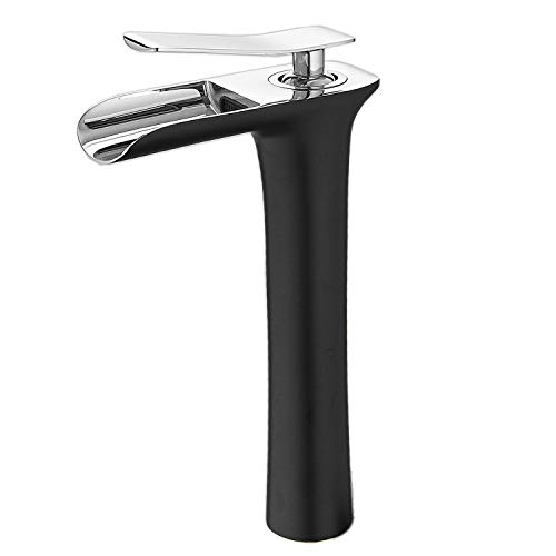 Beelee BL9009BH Grifo antiguo de una sola manija de la cascada Grifo grande del fregadero del cuarto de baño, Negro&cromo
