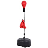 HOMCOM Saco de Boxeo de Pie Punching Ball con Altura Ajustable en 136-154 cm y Base Rellenable Pera de Boxeo con Soporte y Guantes para Adultos y Adolescentes Rojo