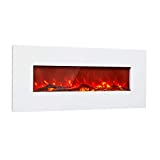 KLARSTEIN Lausanne Long - Chimenea eléctrica, 1600 W, 2 Niveles, Efecto llameante, Ventana de Vidrio endurecido, Chimenea Decorativa, Mando a Distancia, Chimenea electrica Pared, Blanco Floral