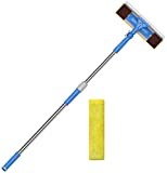 Merisny Limpiacristales 2 en 1 con Microfibra Telescópico Mango, 180 Grados Ajustable, 1.45m para Ventanas, Vidrio, Tanque de Peces, Espejo