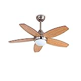 CREATE IKOHS FLOWOOD - Ventilador de Techo, Silencioso, Potente, 5 Aspas, Mando a Distancia, 107 cm de Diámetro, 3 Velocidades, Temporizador, Aspas de Madera, Motor AC, 60 W (Niquel - Con luz)
