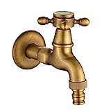 KUNGYO Vintage Grifo de la lavadora con Sola Manija Cruzada Interfaz G1/2 - Grifo en latón de Pared para Baño Lavabo Jardín(Bronze)