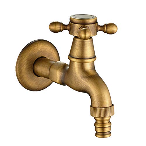 KUNGYO Vintage Grifo de la lavadora con Sola Manija Cruzada Interfaz G1/2 - Grifo en latón de Pared para Baño Lavabo Jardín(Bronze)
