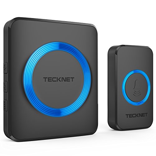 TECKNET Timbre Inalámbrico Timbre para Puerta, 400 Metros Kit de Timbre Inalámbrico con 1 Receptor Enchufe, 38 Melodías Ajutables, 4 Niveles de Volumen, Resistente al Agua
