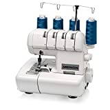 MEDION MD 14302 - Máquina de bloqueo remalladora, 90 vatios, lámpara de 15 vatios, 1000 puntadas por minuto, ancho de corte ajustable, Blanco