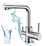HOMELODY Grifo doble giratorio 360¡ã, 3 v¨ªas, grifo mezclador 3 en 1, filtro de agua, sistema de filtrado para fregadero de cocina, grifo para ¨®smosis
