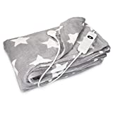 Navaris Manta eléctrica con termostato - Colcha XXL lavable 180 x 130 CM - Manta térmica con regulador de temperatura 3 niveles - Gris con estrellas