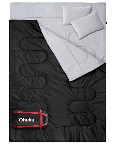 Ohuhu Saco de Dormir Doble Enorme 220x150cm con 2 Almohadas y una Bolsa de Transporte, Cuatro Doble Tiradores de la Cremallera - Temperatura Cómodo: 0 ° C ~ 10 ° C (Negro) Ohuhu Saco de Dormir Doble Enorme 220x150cm con 2 Almohadas y una Bolsa de Transporte, Cuatro Doble Tiradores de la Cremallera - Temperatura Cómodo: 0 ° C ~ 10 ° C (Negro)