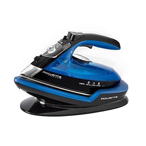 Rowenta Freemove DE5010 Plancha sin cable con golpe de vapor 115 g/min, sin cable, 250 ml, suela Microsteam 400 láser, autoapagado y antical, todo tipo de tejidos, Azul/Negro