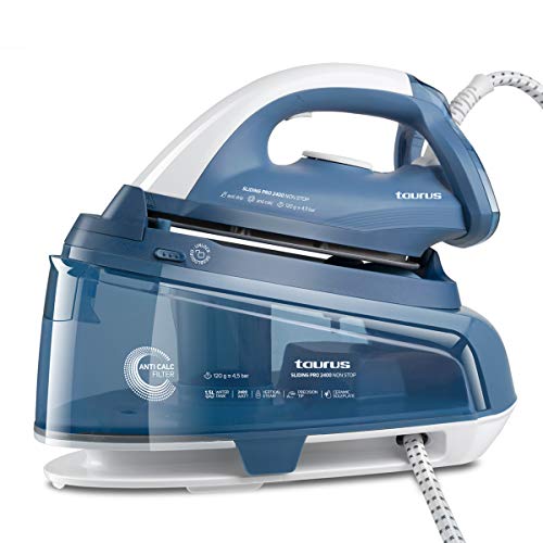 Taurus Sliding Pro 3000 Non Stop - Centro de planchado, 3000W, calentamiento en 30s, golpe de vapor 300g/min, vapor continuo 130g/min, depósito extraíble 1.5L, modo ECO/MAX, suela cerámica