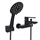 Mainen Grifo ducha monomando Grifo bañera con Alcachofa Ducha de Mano (3 modos) Negro, Incluye soporte ducha pared y manguera ducha 1.5m (Grifo bañera)