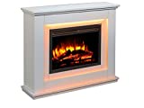 Chimenea eléctrica Castleton Suite de Vidrio Frente a Fuego eléctrico 220/240 Vac, 1 & 2KW, 7 días de Control Remoto programable en una Suite de la Chimenea de MDF de Crema Ligera.