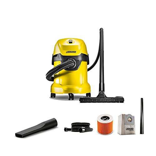 Kärcher MV 3 Aspirador Sin Bolsa Multiuso, Boquilla para Aspiración Seco Y Húmedo, 220-240V, 1000W, 17 litros, 73 Decibelios, Corriente sin Control de Encendido, Plástico, Antiguo, Negro/Amarillo