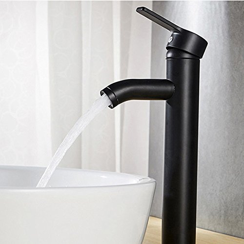 SDYDAY Grifo para lavabo de cobre negro mate, con una manija, para agua fría y caliente, diseño elegante y retro, orificio único, duradero Tamaño libre Negro