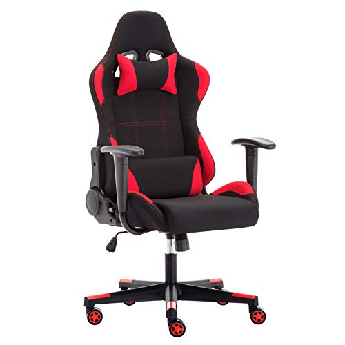 Intimate WM Heart Silla Gaming Tela, Silla Oficina Giratoria, Ergonómica Silla con Alto Respaldo,Altura Ajustable y Mecanismo de Inclinación, Rojo