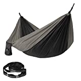 SONGMICS GDC14BG - Hamaca de Camping (capacidad de carga, con correas Multi-Lazos y mosquetones, ligera, secado rápido, transpirable) Negro y Gris
