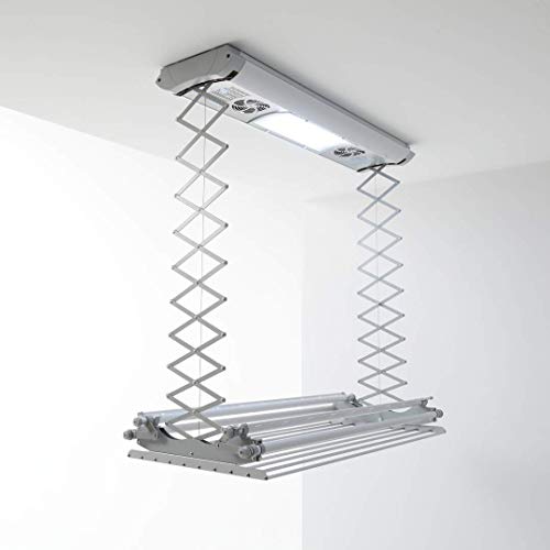 Air Tendedero Eléctrico de Techo con Control Remoto, Tendedero de Ropa de Techo, Tendedero ahorraespacio Regulable en Aluminio y Acero (120)