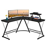 Yaheetech Mesa Escritorio Esquina para Gaming Escritorio Esquinero Grande con Soporte Monitor Mesa de Ordenador en Forma de L para Oficina Despacho Negro 130x130x96,5cm