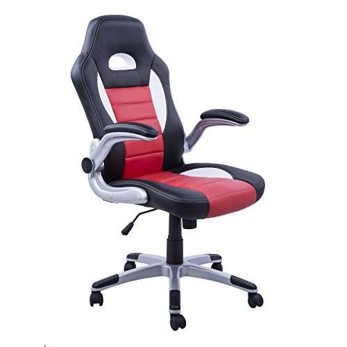 HOMCOM Silla de Juego Escitorio Silla Giratorio de Ordenador para Jóvenes Ergonómica Regulable con Ruedas Rojo