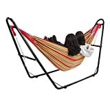 Todeco - Hamaca, Cama Colgante - Capacidad: Para 2 personas - Alto: Ajustable - Rojo, con soporte tipo-H, Algodón, Brasileño