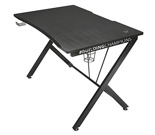 Trust Gaming Mesa Gaming Dominus GXT 711 Ergonómico, Soporte para Vasos y Auriculares, Sistema de Gestión de Cables - Escritorio Gaming 115 x 75 x 76 cm - Negro