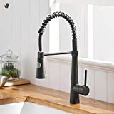 TIMACO Grifo de Cocina Negro con Muelle en Espiral, Rotación de 360 °, Monomando, Grifo Mixto Caliente y Frío