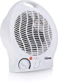 Tristar KA-5039 Calefactor con ventilador eléctrico y 3 funciones ajustables, Termostato regulable, 2000 W, Asa integrada, Blanco