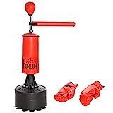 HOMCOM Saco de Boxeo de Pie con Bola de Velocidad y Barra Giratoria de 360° Punching Ball para Adultos y Niños 88x48x155-205 cm Negro y Rojo