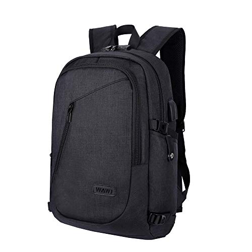 Mochila antirrobo Impermeable, WAWJ Mochila para portátil Multiusos Daypacks con Puerto de Carga USB (Negro) Mochila antirrobo Impermeable, WAWJ Mochila para portátil Multiusos Daypacks con Puerto de Carga USB (Negro)