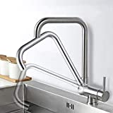 AiHom 360° Grifo de Cocina Abatible para Fregadero Ventana Giratorio Grifo Monomando Cepillado de 304 Acero inoxidable Agua Fría y Caliente con ABS Aireador