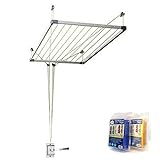 Bricolemar Tendedero de Techo Sube y Baja con Manivela Cuncial Tezno-Techo + 40 Pinzas Irrompibles Monoblock Pack
