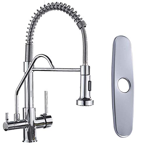 Saeuwtowy Grifo de Cocina 3 Vías Osmosis+Grifo Mezclador Cocina 360°Grifo Cocina extraíble Lavabo con caño Giratorio Grifería Fregadero Monomando a Cascada Cromo(para Agua fría y Caliente)