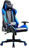 GTPLAYER Silla Gaming Escritorio Oficina Cuero Ordenador Gamer Silla Asiento Engrosado Ergonomica con Cojín Reposabrazos 2D Ajustables Respaldo Reclinable (Negro-Azúl)