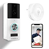 Timbre Inalámbrico con Camara, YIROKA HD 1080P Video Timbre WiFi Inteligente, Detección de Movimiento PIR, IP65 Impermeable, con Receptor de Luz Nocturna LED, Blanco