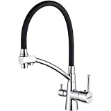 Ibergrif, Grifería para Fregadero de Cocina Osmosis con Caño Flexible y Doble Mango, Pulverizador 3 en 1 para Purificador de Filtro de Aguay Fregadero de Grifo, Cromo