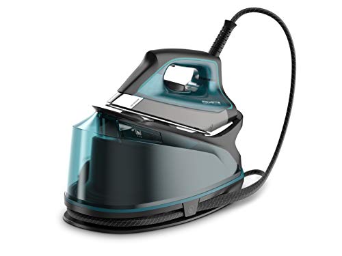 Rowenta Compact Steam Pro DG7623 Centro de planchado, 6.3 bares de presión, golpe de vapor de 325 g/minuto, suela antiarañazos deslizante, sistema eco, Color Azul/Negro