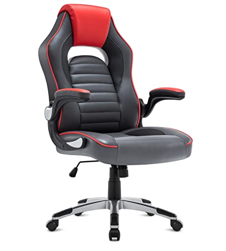 Intimate WM Heart Silla Gaming, Silla Ergonómica para Juegos, Silla de Oficina Ejecutiva con Reposabrazos Ajustables, Altura Regulable, Silla de Escritorio con Respaldo Alto de 360°, Rojo & Gris